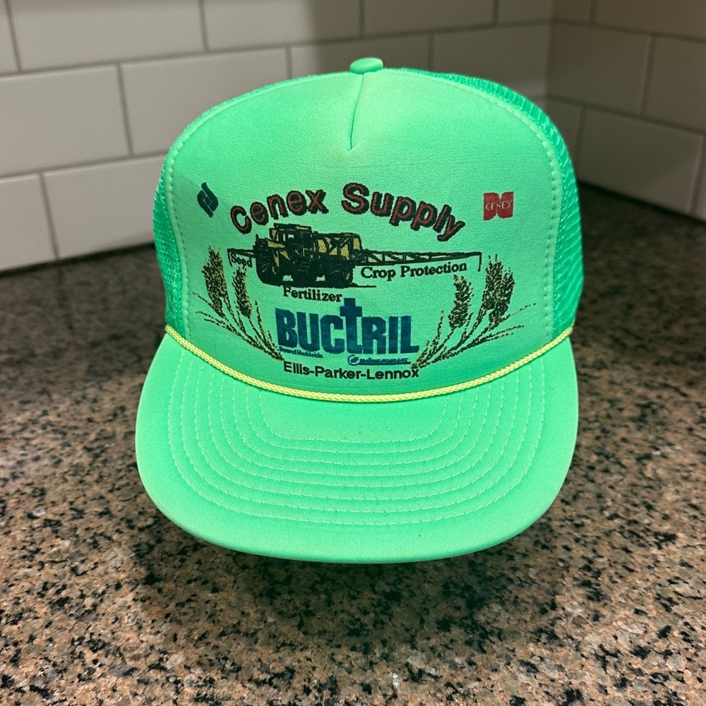 Vtg Cenex Supply Buctril Fertilizer Nissin CAP Trucker Hat Snapback Neon Green